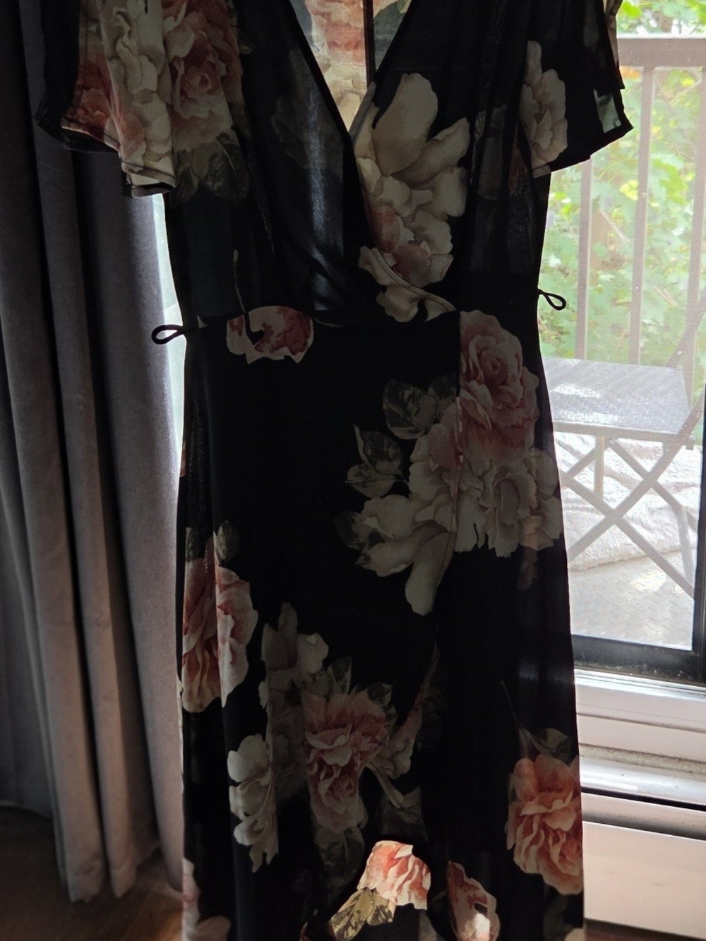 Dynamite Black Maxi Dress with Blush & Cream Floral Print